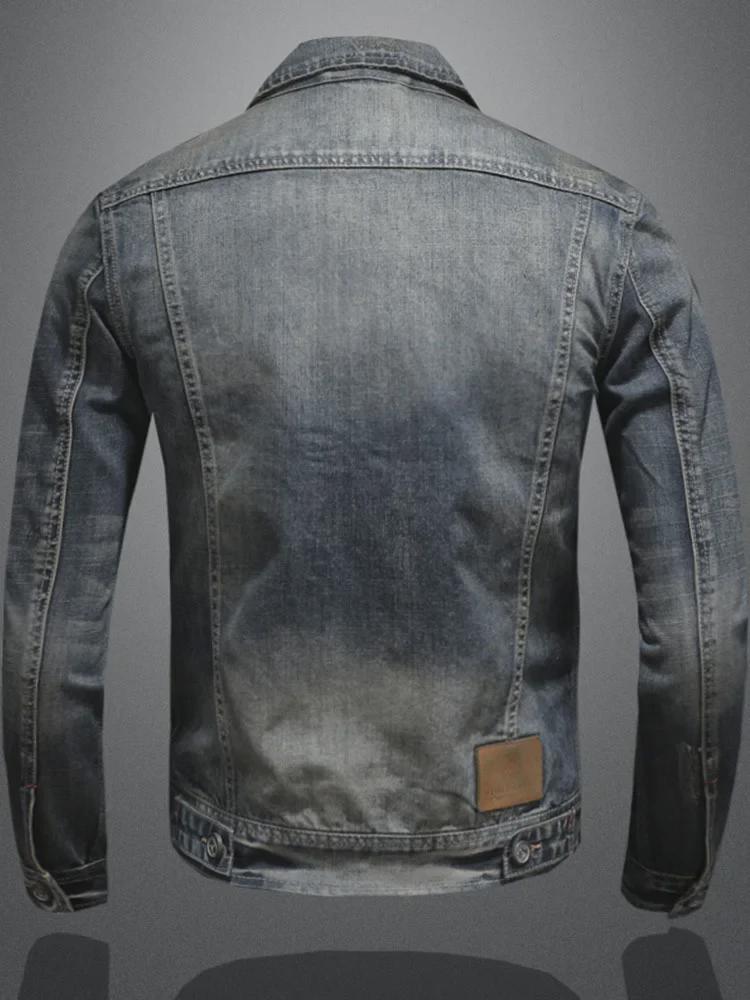 2024 Autumn Korean Trendy Men's Slim Retro Denim Jacket - Fashionable Casual Motorcycle Style