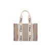Chloe Woody Logo Ribbon Handle Multi-Color Stitching Canvas Smooth Calfskin Tote Bag Shopping Bag Shoulder Handbag Medium CHC22-AS383H74-101