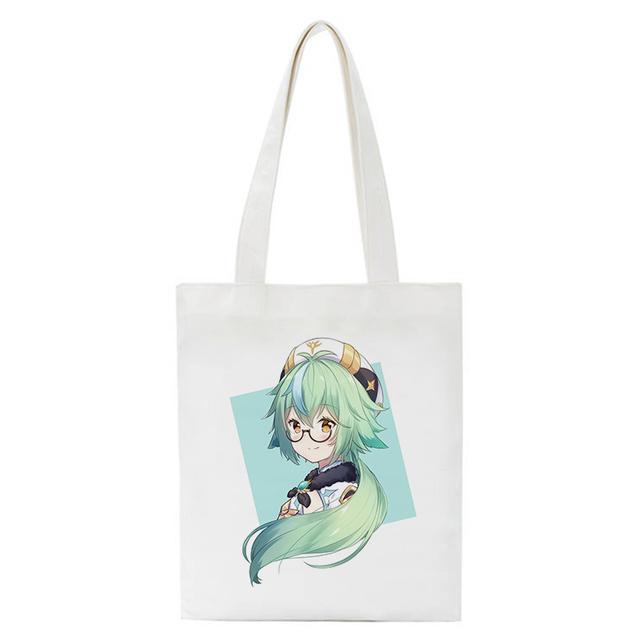Shopper Genshin Impact Qiqi Anime Shopping Bag Harajuku Canvas Bag Large Capacity Collapsible Kawaii Women Shoulder Bag Handbag