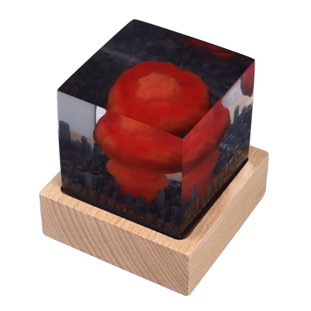 Nuclear Explosion Lamp Atomic Bomb Night Light 3D Mushroom Model Resin Wood Base USB Powered