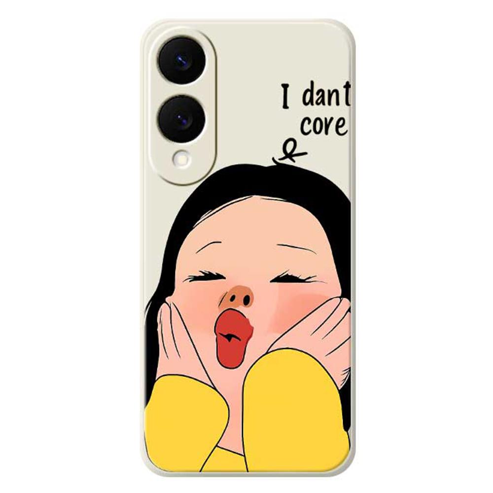 For Samsung Galaxy S25 Edge Case Girl Holding Face Pattern Printing Straight Edge TPU Phone Back Cover