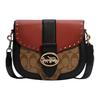 COACH Georgie Leather Saddle Bag, Shoulder Bag, Crossbody Bag Small Women's Black & Red Brown C3593-IMRL7