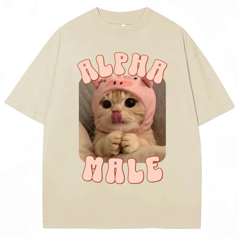 Lustiges Alpha-Kater Grafik T-Shirt Damenmode Ästhetisch Kawaii Niedliches T-Shirt Lässig Kurzärmelig Geschenke