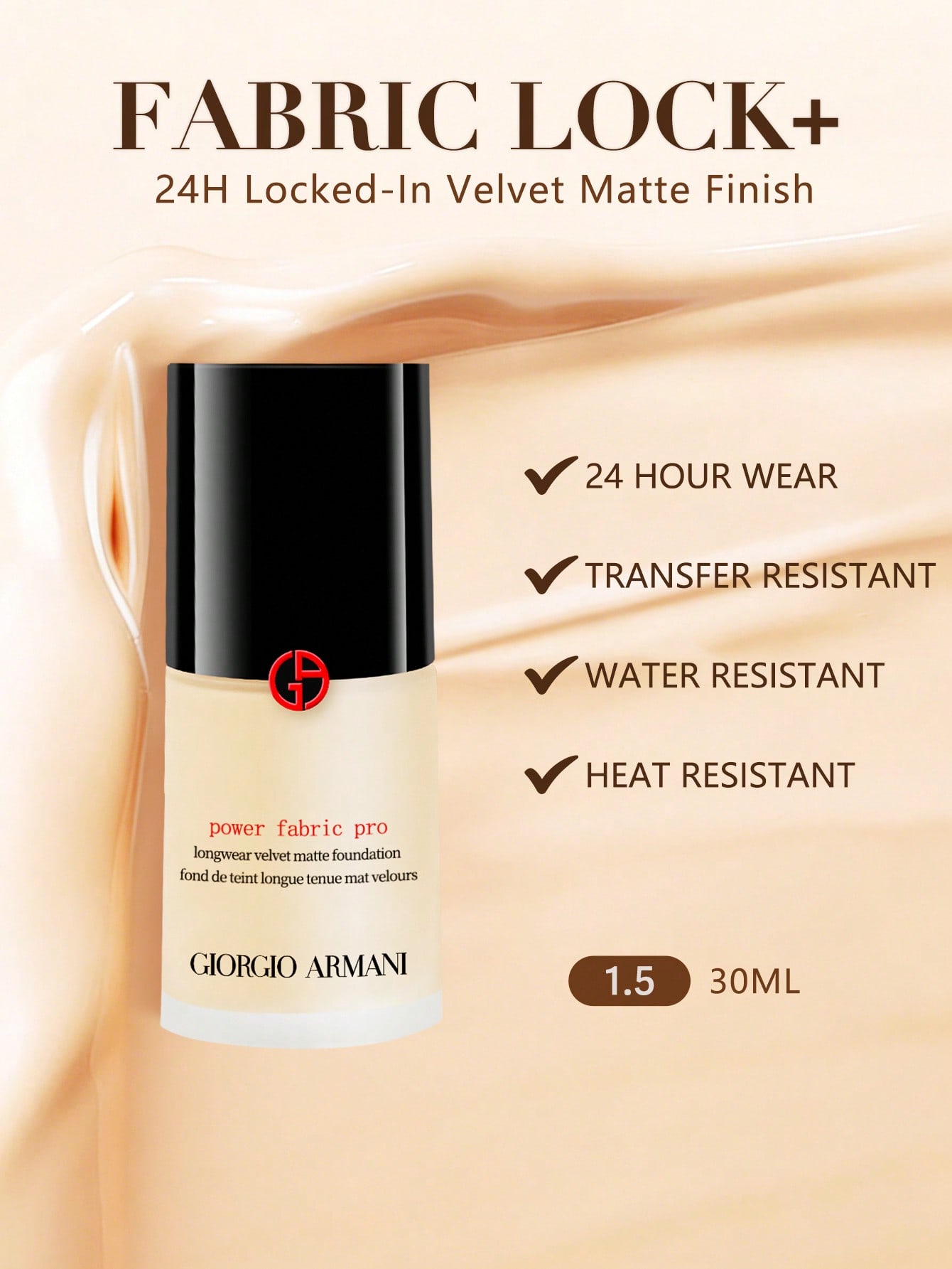 

Giorgio Armani Flawless Long-Wear Foundation 30ml | Shades 1.5/2 #power fabric pro 1.5