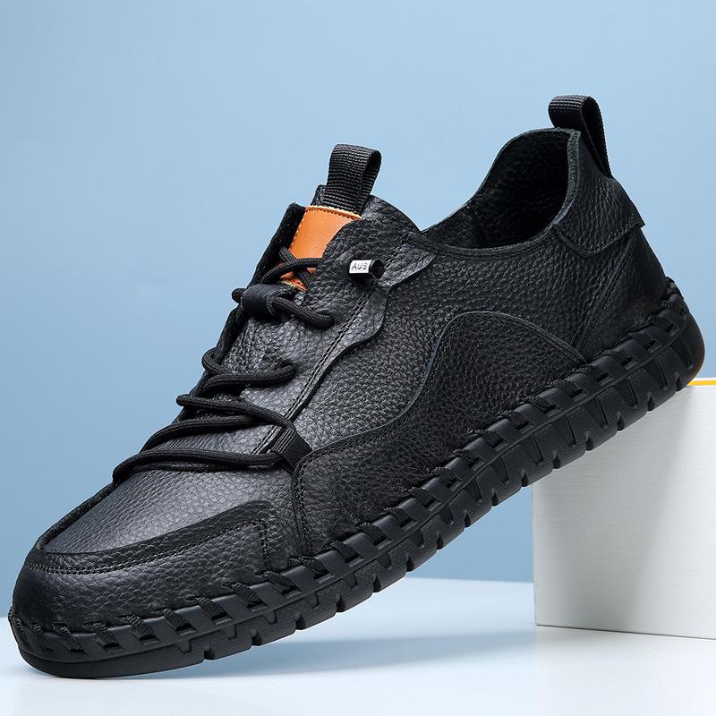 [First Layer Cowhide] Men's Handmade Shoes, Thin Soft-soled Casual Shoes, Personalized Summer New Breathable Trendy Versatile Shoes