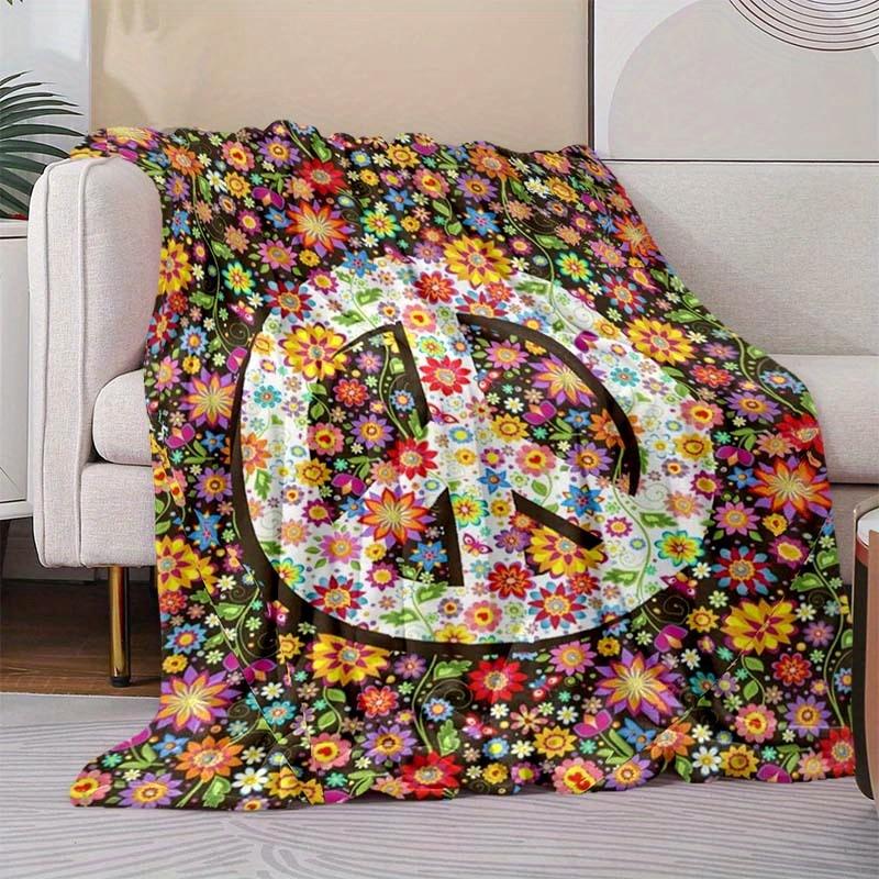 Peace Floral Blanket Aesthetic Soft Warm Throw Blanket Nap Blanket For Couch Sofa Office Bed Camping Travel Multipurpose Gift Blanket For All Season