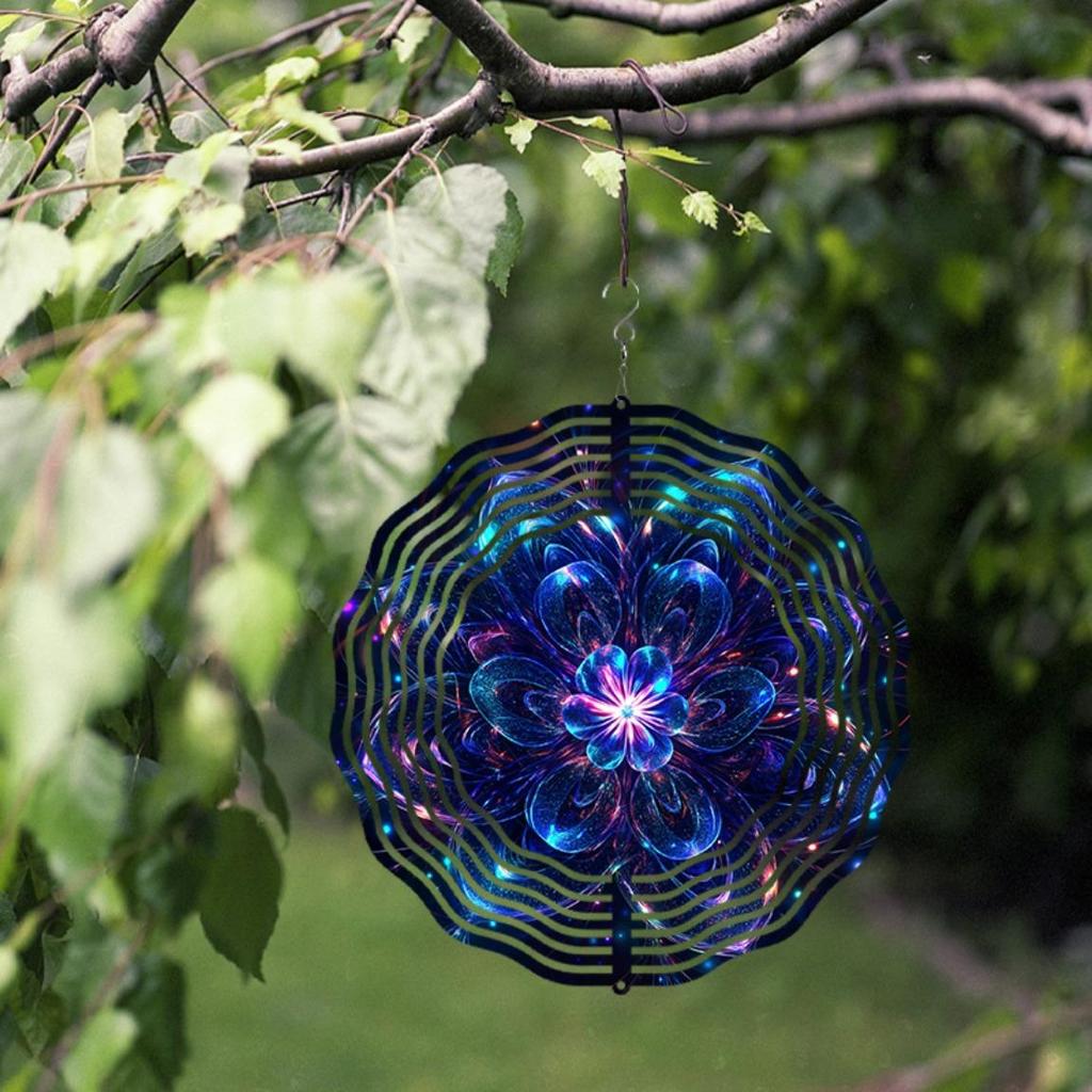 10 Inch Blue Purple Floral Metal Wind Chime 360 Rotating No Electricity Needed for All Seasons Garden Courtyard Home Decor Gift
