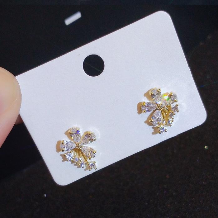 Tide Slightly Inlaid Zirconium Earclips, Spring Earrings, Fresh Flower Stud Earrings, Pierless, Versatile Earrings For Women