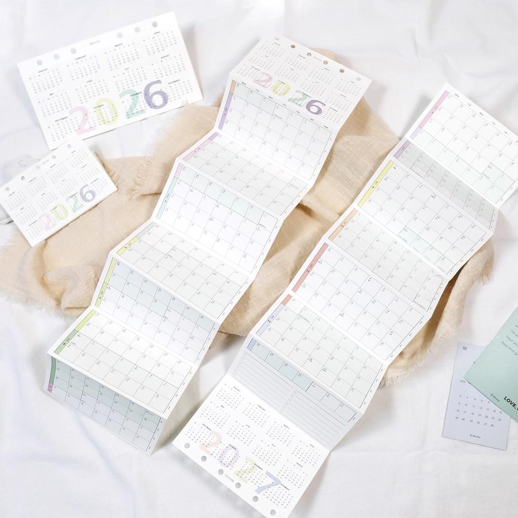 Calendario 2026 A6 A7 A8 M5 Anual Mensual Planificador de Calendario Páginas Interiores Hojas Sueltas Núcleo de Repuesto Recambios Papel Manual de Bricolaje