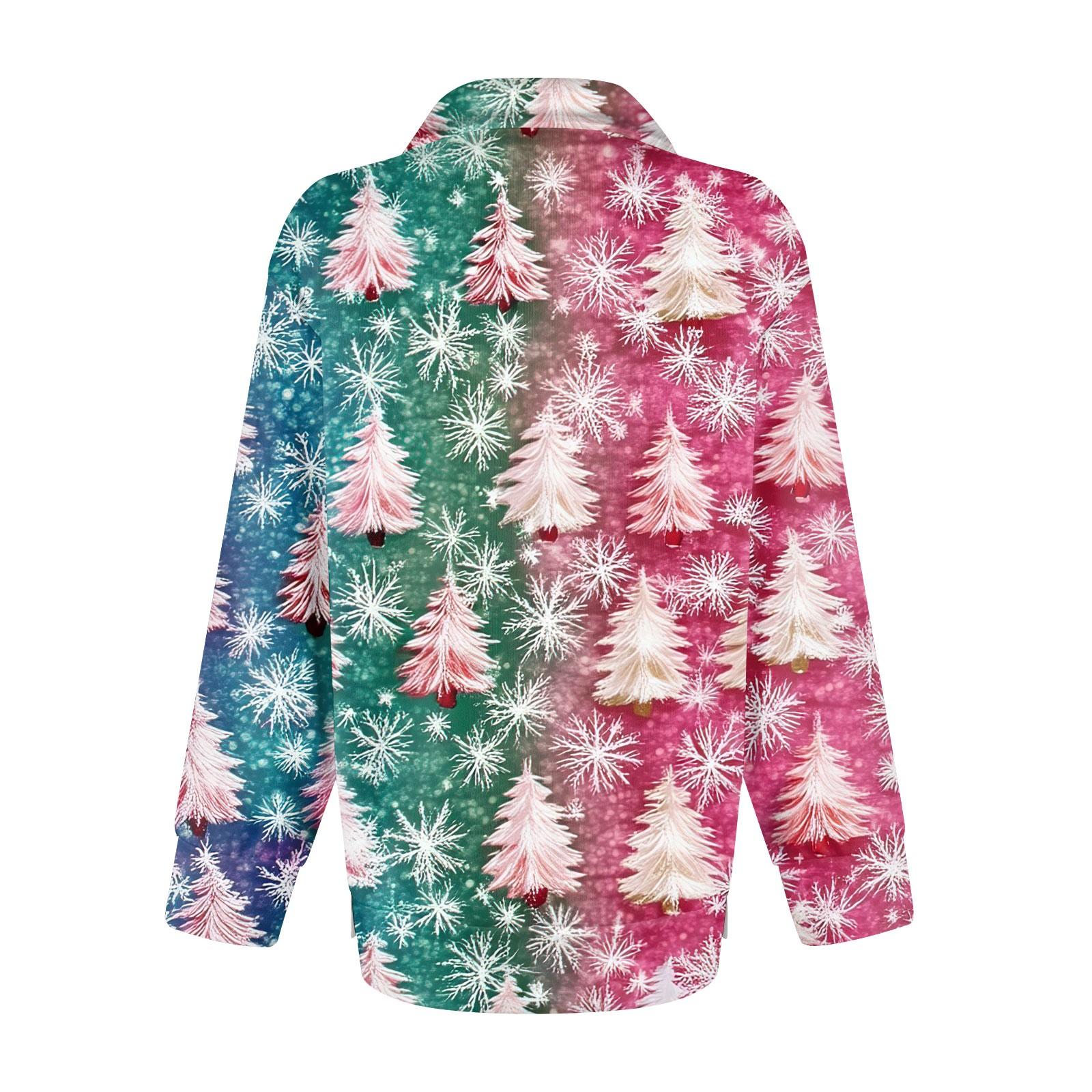 Женская повседневная полумолния с лацканами и рождественским принтом — фото 5