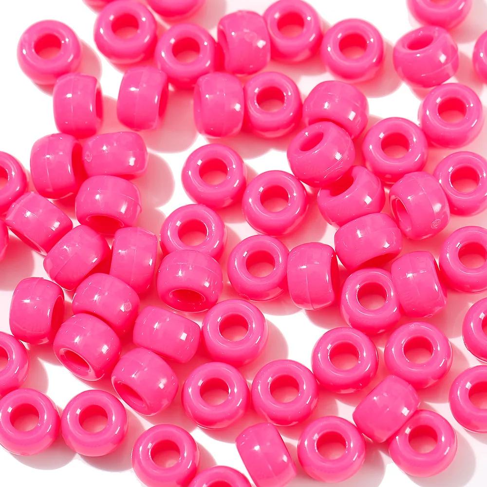 TX40 100Pcs 9mm Colors Minimalist Multicolor Rotundity Acrylic Big Hole Spacer Beads DIY Craft Kid Necklace Bracelets Accessory