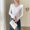 Women's Ribbed V-neck Slim-fit Base Shirt - Autumn/Winter Versatile Solid Color Top