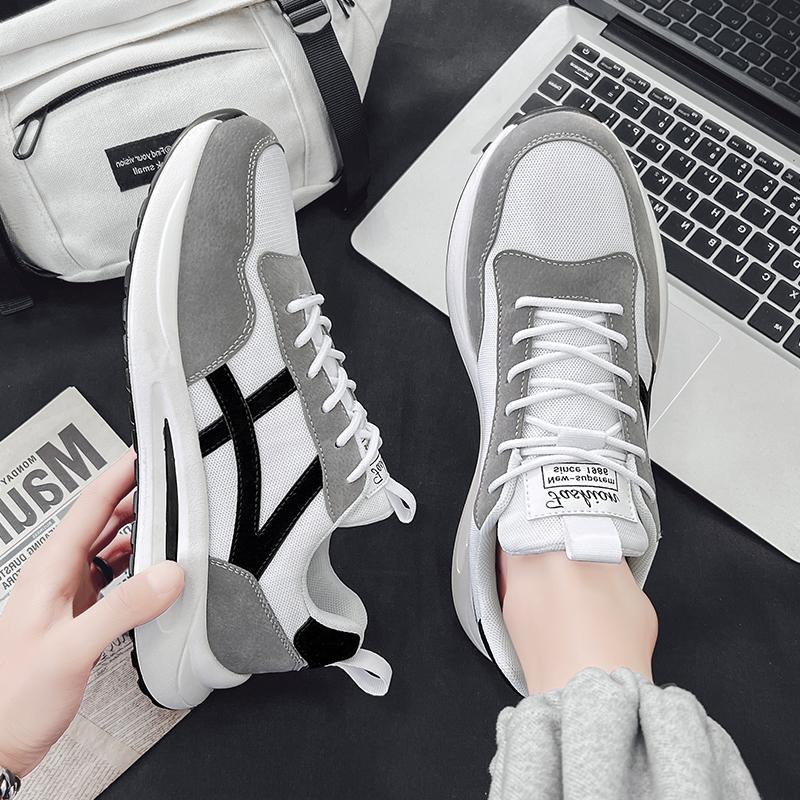 Men’s Jogging Sports Shoes Street Style Khaki Running Sneakers Mesh Retro Grey Plus Size Skate Board Shoes