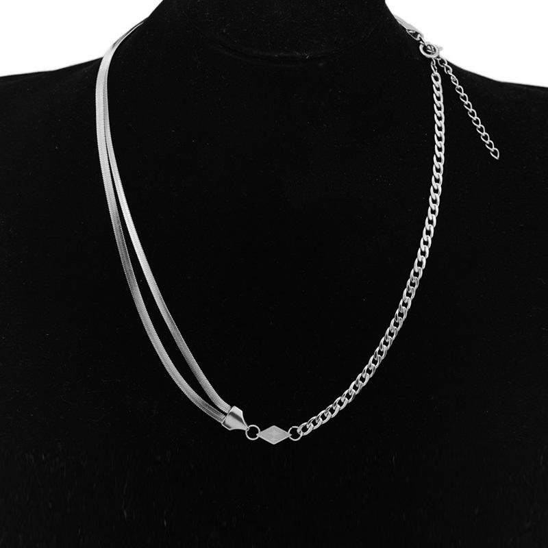 Titanium Steel Asymmetrical Double-Layer Rhombus Shield Hip Hop Necklace