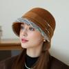 Nový dámský zimní klobouk bucket Módní malý kostkovaný vlněný klobouk kbelíkový Venkovní cestovní teplý klobouk