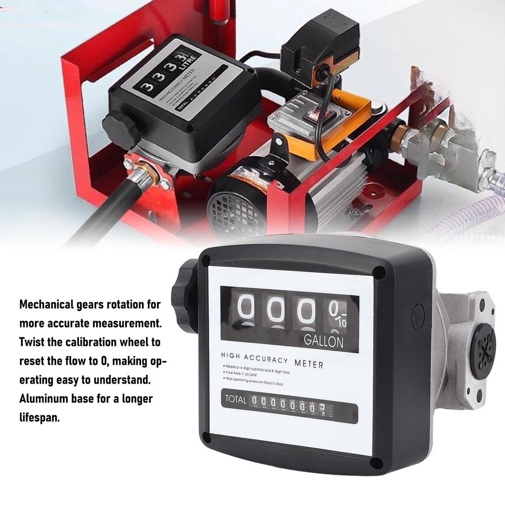 Aluminum Mechanical Fuel Flow Meter 4 Digit Pump Flow Meter Gallon High Accuracy Easy Reading