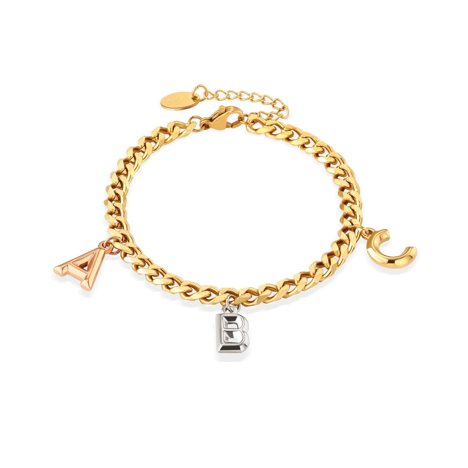 

Браслет из титановой стали с тремя цветными буквами Abc не выцветает, нержавеющая сталь, нишевый дизайн, чувство большого фирменного стиля, ювелирные изделия для женщин