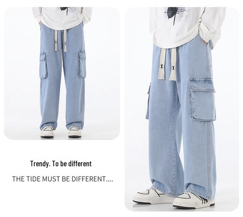 Men's Retro Wide-Leg Multi-Pocket Jeans - Spring/Fall Casual Workwear Pants