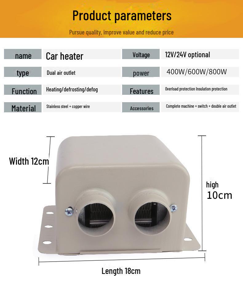 Dual-Port Cross-Border Car Heater 12V/800W 24V Heated Glass Defroster for Cars/Trucks