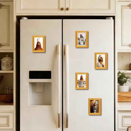 1/5/6Pcs Drinking Animal Cat Refrigerator Magnet Vintage Wooden Frame Animal Fridge Magnet Home Kitchen Office Decoration Animal Lover Gift