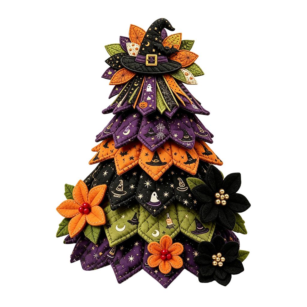 Halloween Patchwork Christmas Tree Decoration, 15-Piece Holiday Festive Ornament Set for Party