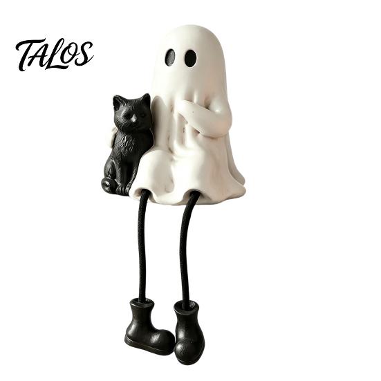Pumpkin Decor for Living Room Halloween Figurines, Spooky Ghost Skeleton Black Cat Resin Ornaments, Unique Gifts Lovers Tabletop Mantel Shelf