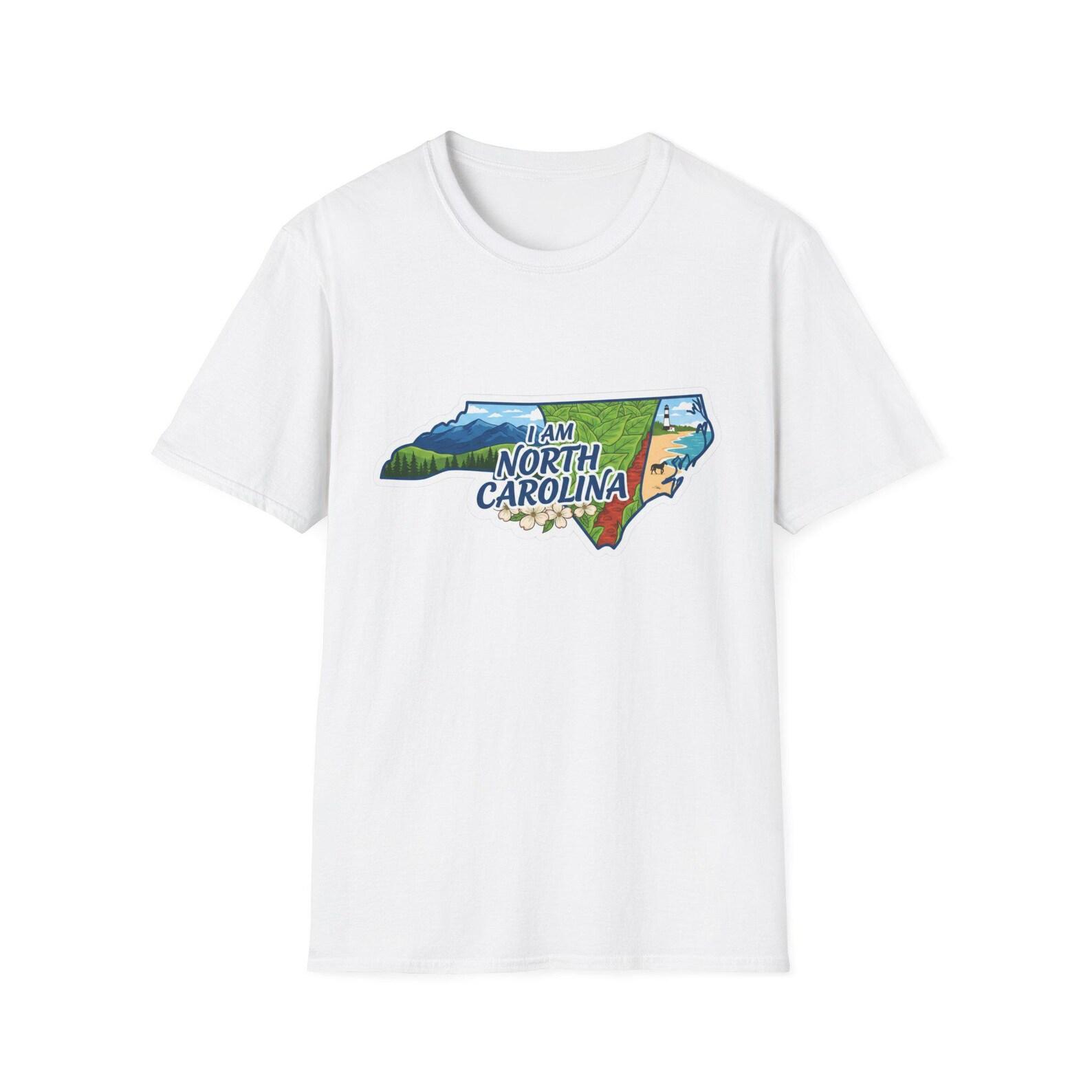 I Am North Carolina map artwork T-Shirt | state outline, floral & nature elements L