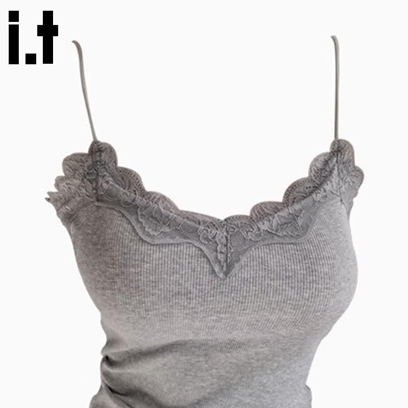 CHOCOOLATEit Women's Lace Trim Slim-Fit Camisole
