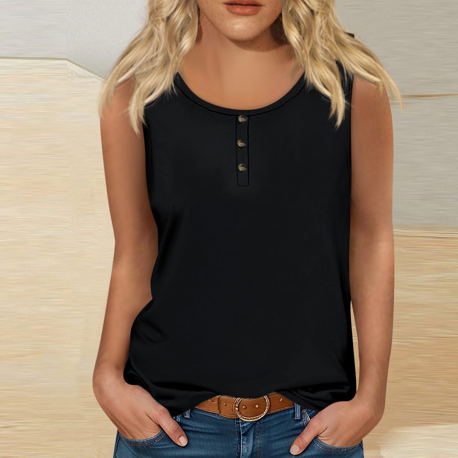 

Женская летняя повседневная однотонная футболка без рукавов с круглым вырезом, топы, блузка M чёрный