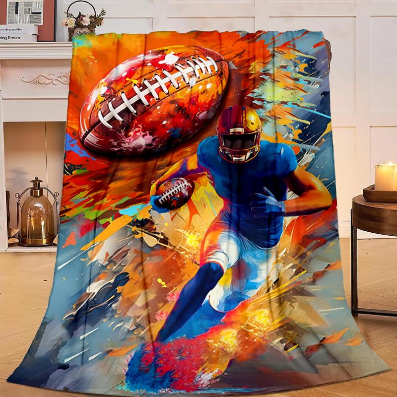 1PC Football Player In Flames Flannel Blanket Gift, Suitable for Both Men And Women, Soft Ideal for Beds And Sofa, Birthday Or Christmas Gift