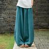 Spring Summer Cotton Linen Style Bloomers Wide Leg Pants Women Vintage Full Length Elegent Pants Solid Elasitic Waist