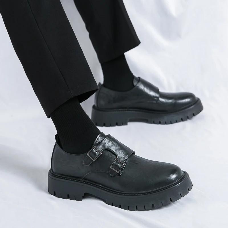 Men's Leather Shoes British Platform Designer Dress Buckle Leather Loafers Male Shoes Man Casual Shoes for Men Designer