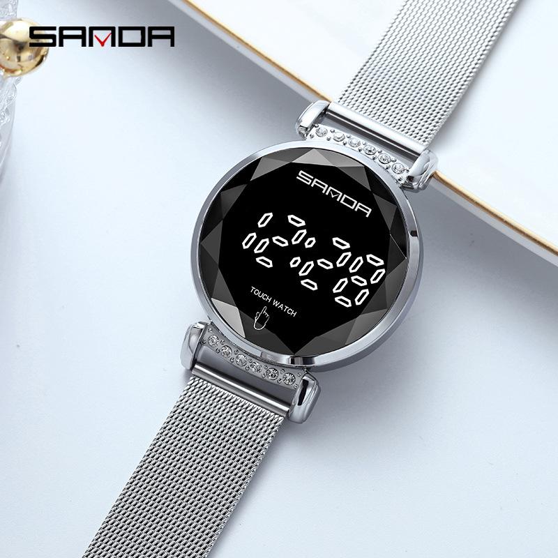 Sanda Touchscreen LED-Uhr mit Doppelschnalle Netzarmband - Modell 8007 für Damen