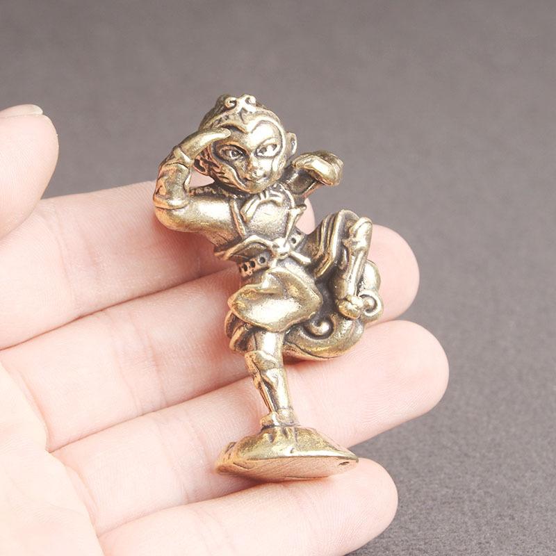 Vintage Brass Monkey King Statue Desktop Ornament Chinese Super Hero Sun WuKong Figurines Craft Room Decoration Accessories