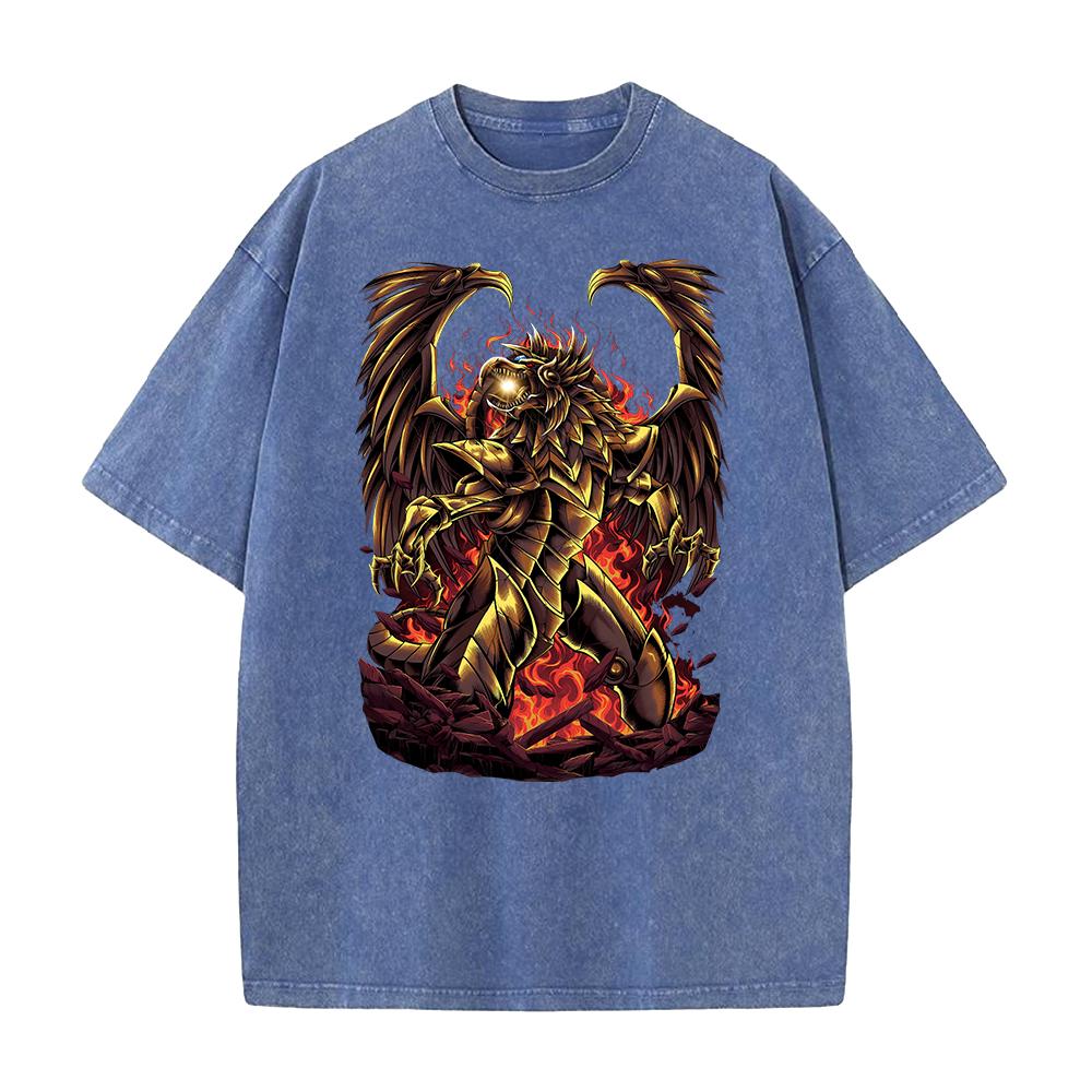 Japanese Anime T-shirt The Winged Dragon of Ra Y2k Washed T Shirt Men's Clothing Summer Short Sleeve Cotton Tees Tops