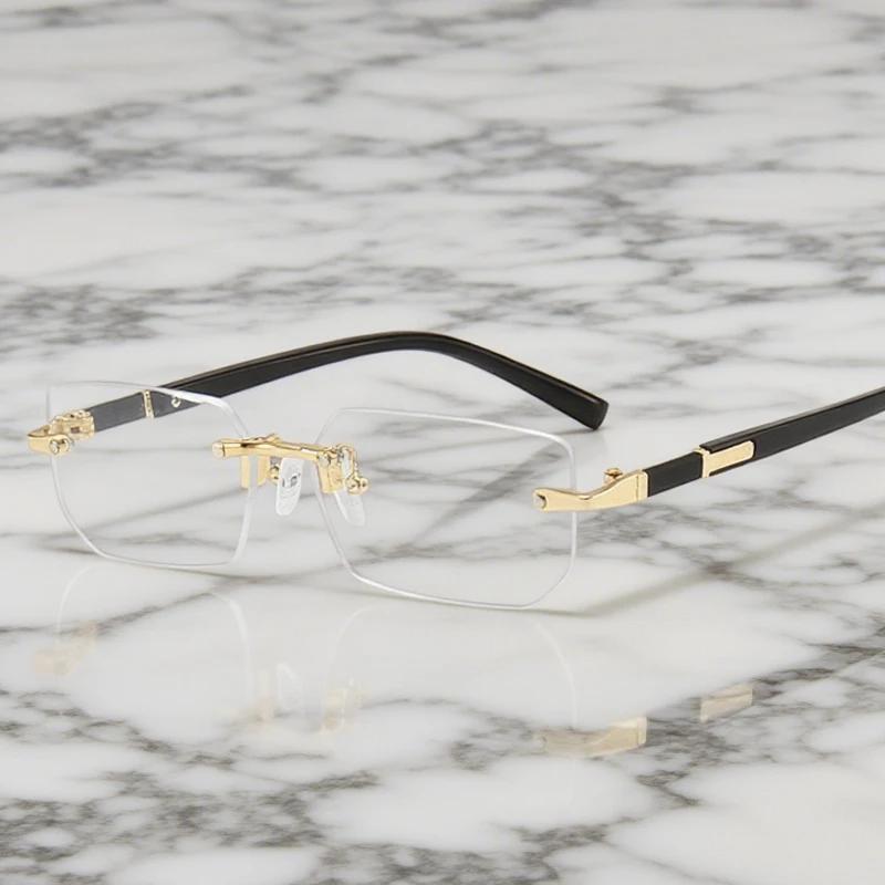 Women Men Business Style Frameless Reading Glasses Trendy Blue Light Blocking Eyewear Rimless Square Far Sighted Eyeglasses