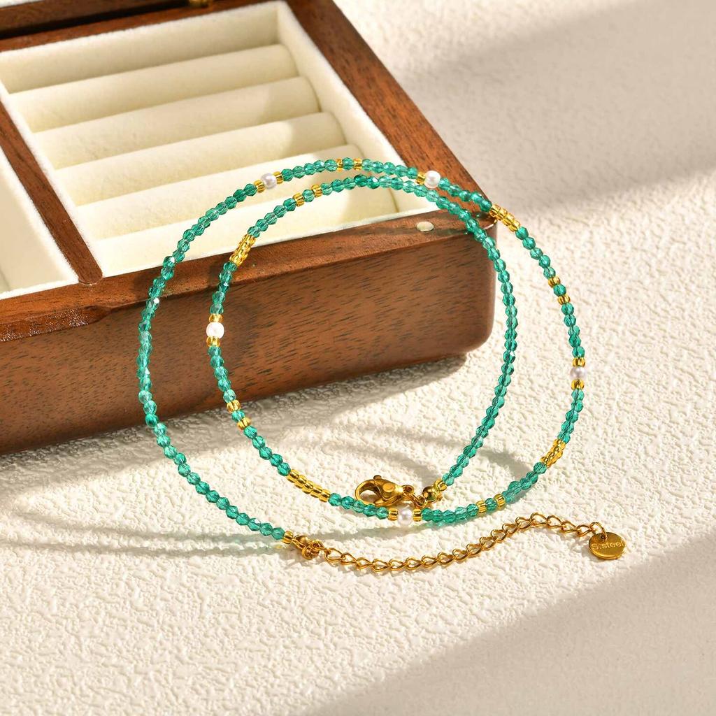 Beaded Choker Necklace for Women, 18K Gold Plated Boho Colorful Natural Stone Beads Chain Necklace stackable Handmade Jewelry