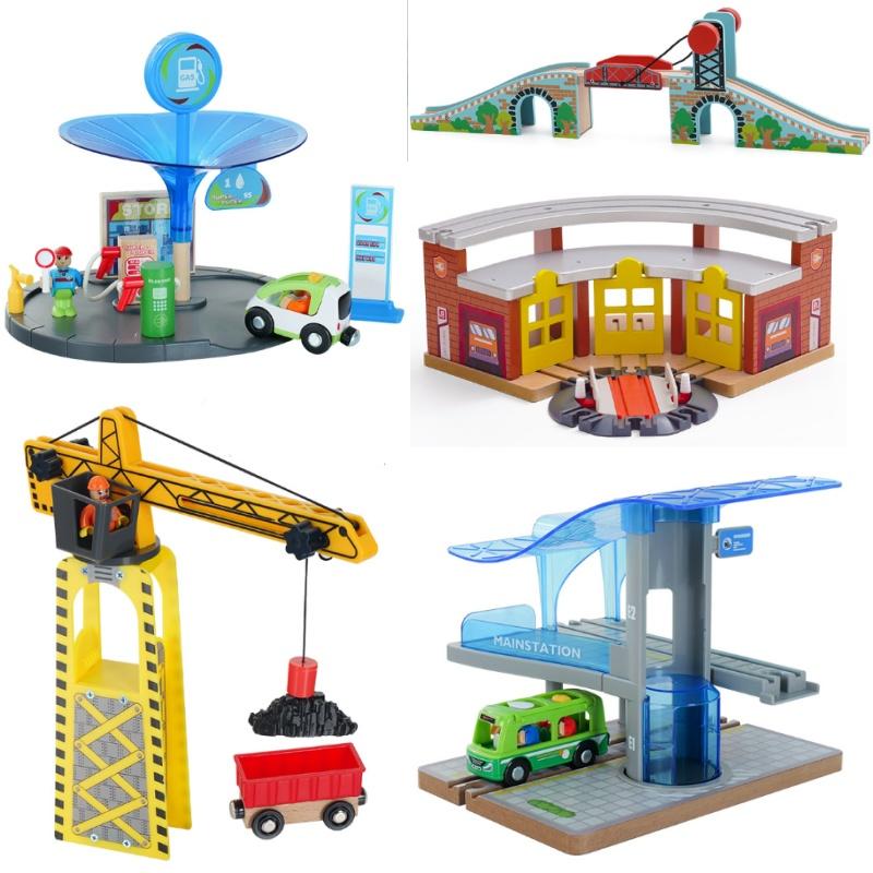 NEW Wooden Track Hanging Tower Train Track Accessories Magnetic Stroller Game Scene Decoration Track Toys
