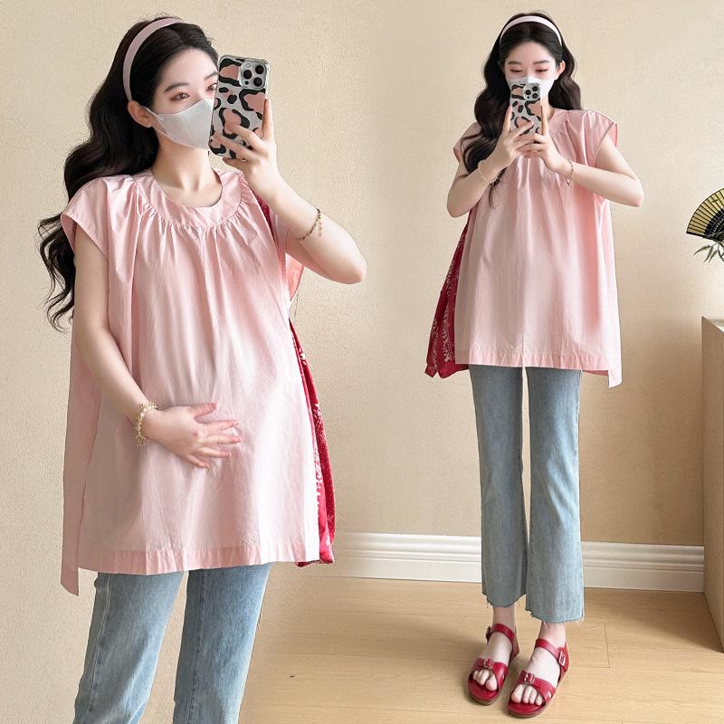 2026 Summer Stylish Maternity Loose Split Top with Round Neck