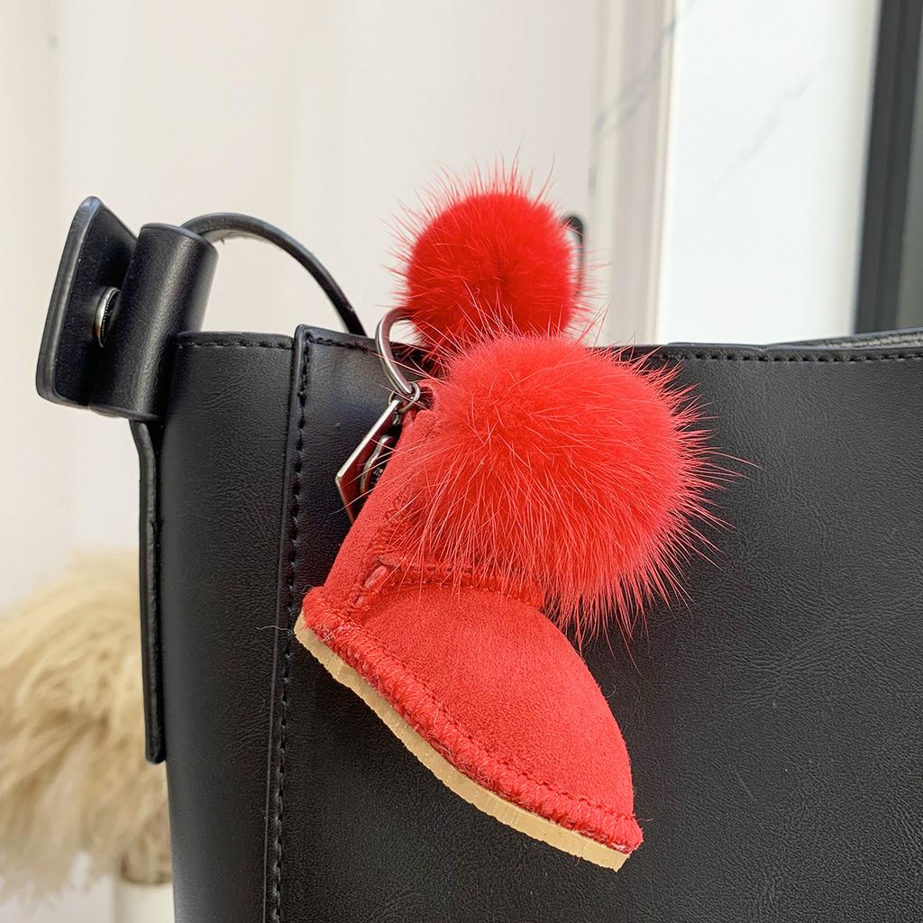 Mink Fur Backpacks Keychains Fluffy Pompom Boot Shoe Keyring Womens Small Hand Bag Charm Keychain Plush Y2k Accessories Trinket