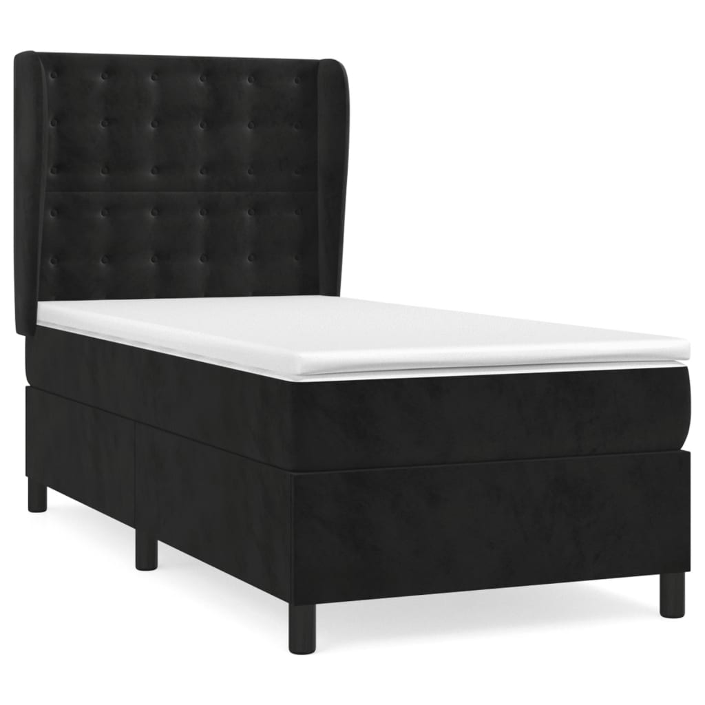 Box Spring Bed with Mattress Black 90 x 200 cm Velvet