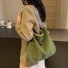 Women's Fashion Solid Color Soft Fabric Large Capacity Carrying Bag, Bohemian Style Wide Woven Shoulder Strap Versatile Minimalist Casual Shoulder Bag