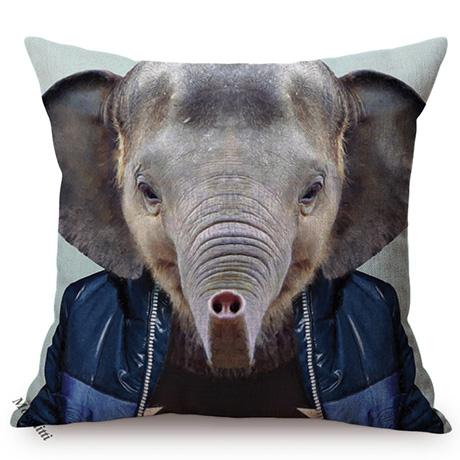 Nordic Animal Portrait Art Sofa Decorative Pillow Case Funky Cow Bear Rabbit Elephant Wear Clothes Style Cushion Cover Cojines