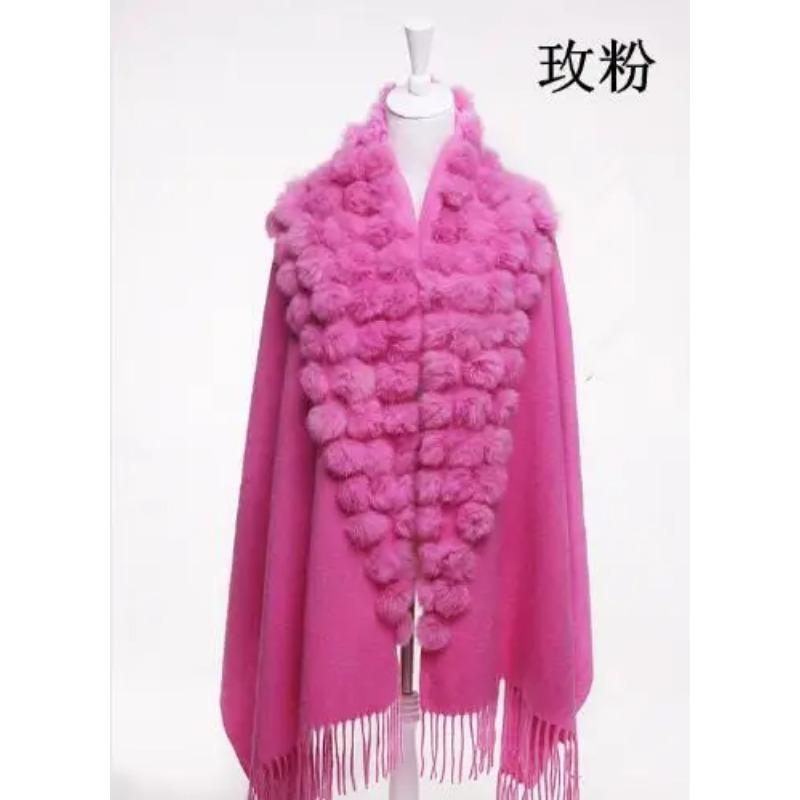 20 Colors Triangle Real Rabbit Fur Ball Shawl Wraps Winter Women Cashmere Tassel Cape Pompon Cloak Lady Mum Gift Casaco Feminino
