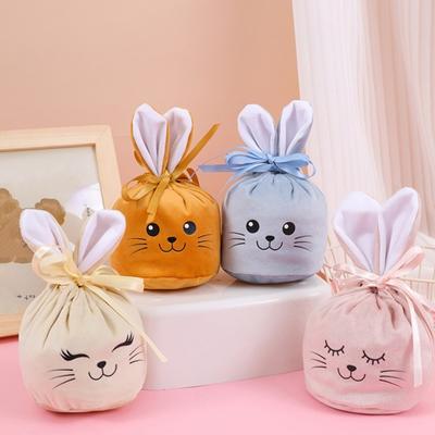 5 bucăți pungă cadou pentru iepuraș de Paște, drăguț, portabil, de desene animate, ureche de iepure, bunătăți, cadou pentru gustare, dulciuri, geantă cu șnur, cadou pentru festivalul de Paște fericit