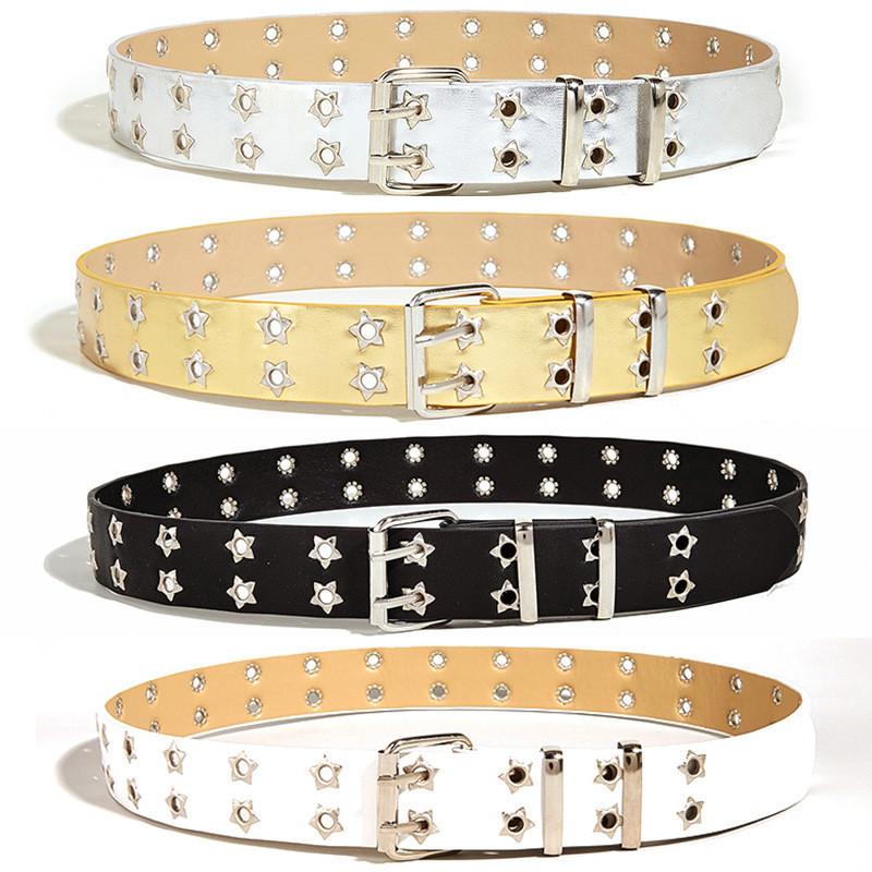 Trendy Star Double Row Buckle Belt With Hollow Punk Design In Various Colors For Spring 2023