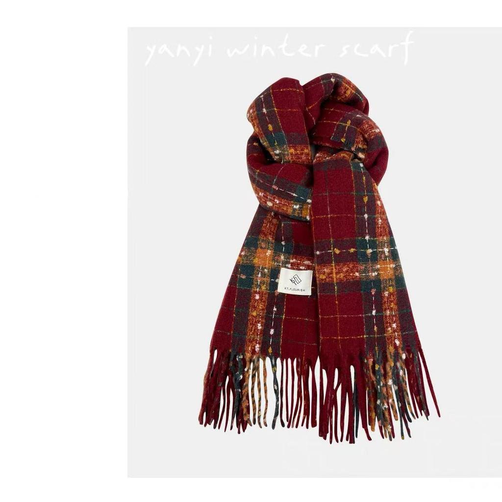 Women's Autumn & Winter Plaid Scarf: Thick Imitation Cashmere Shawl, Solid Color Neck Warmer for Students