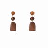 Silver Needle Resin Wood Bead Earrings - Retro Ethnic Style Oval Square Studs, Niche Versatile Jewelry