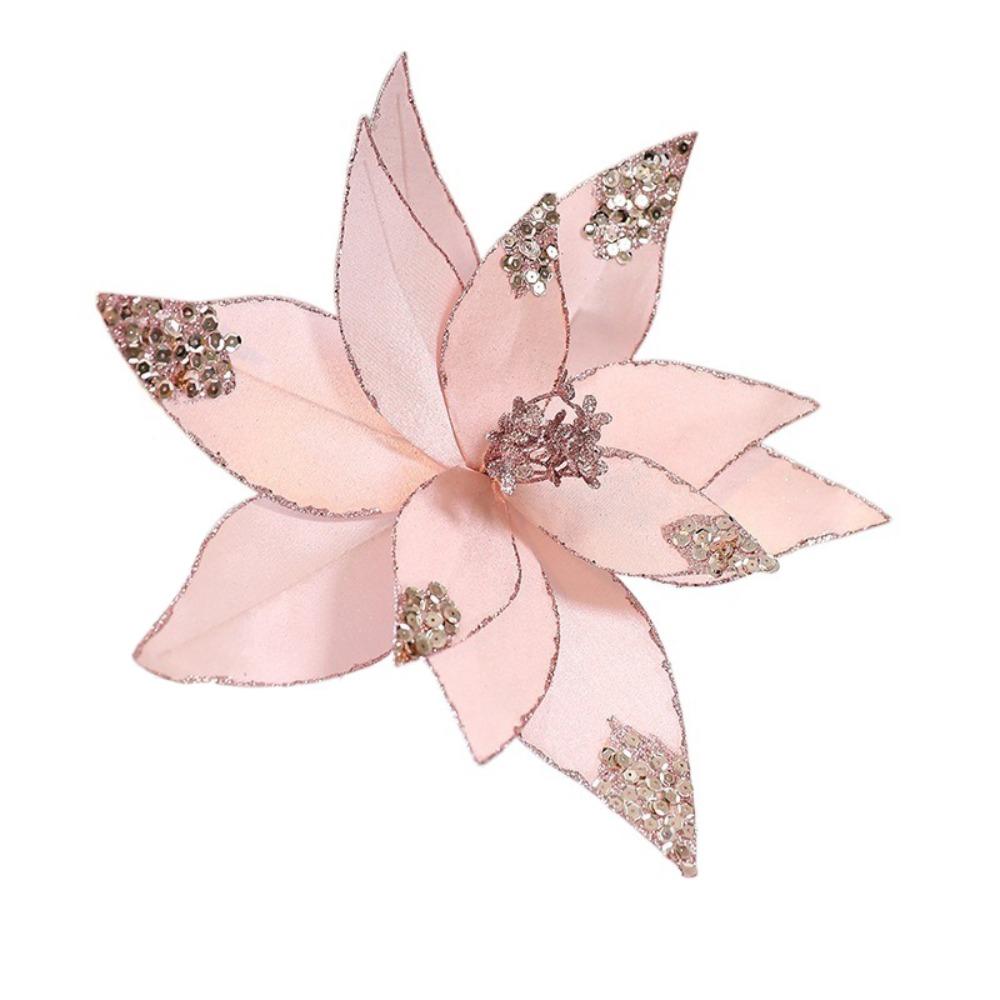 

Mesh Fabric Artificial Christmas Flowers DIY Christmas Tree Decoration Home Decoration рожевий