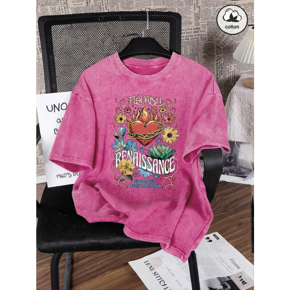 

Renaissance Printing Washed T Shirts Woman Cotton Oversized T-Shirt Casual Summer Short Sleeves Y2K Womens Clothes 3XL